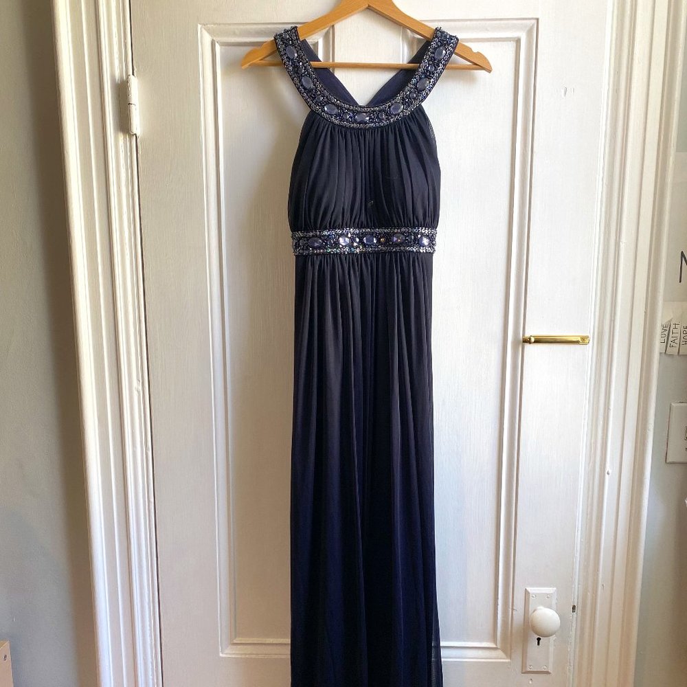 Navy Roman Grecian Floor-length Dress